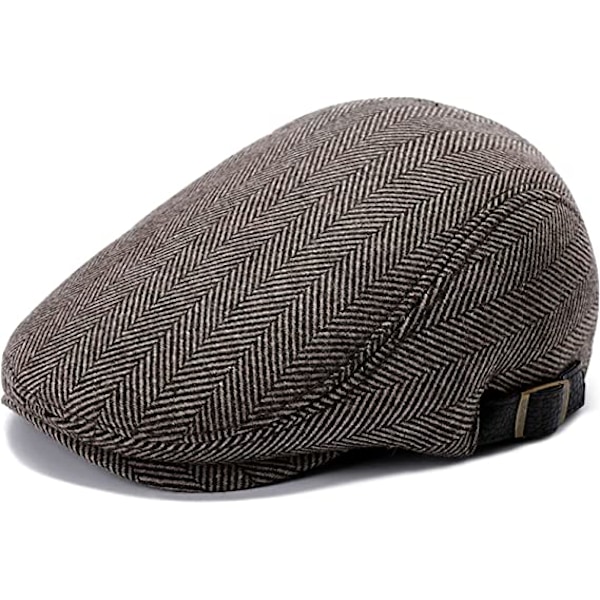 Herre Flat Beret Cap Justerbar Flat Hat Høst Vinter（Coffee-Sildeben）