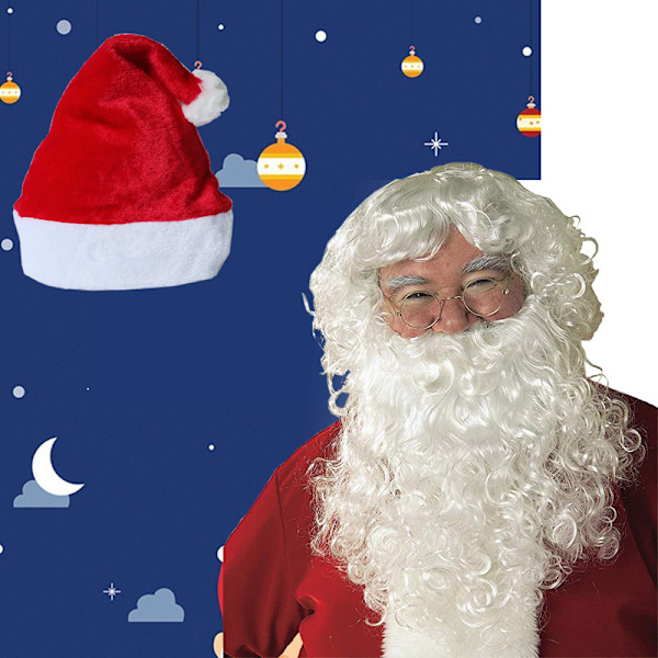 Julhatt + skägg, vuxen tomteluva och skägg, en storlek