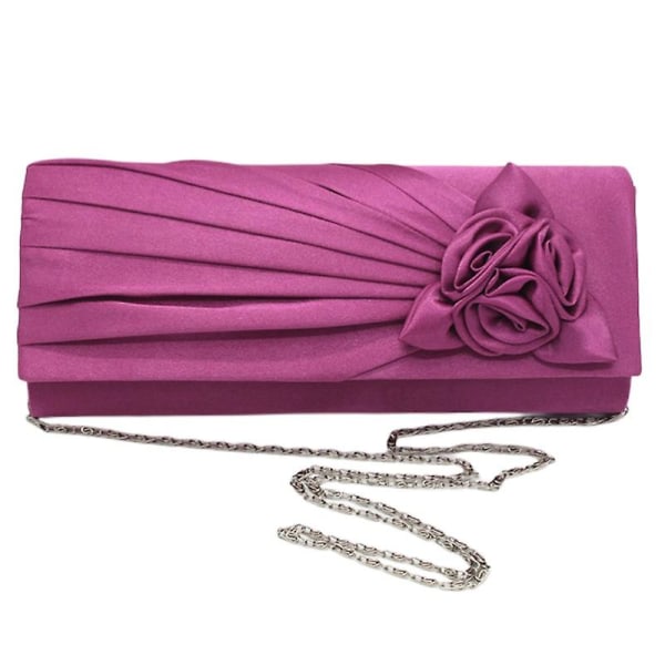 Damer Satin Clutch Taske Med Rose Aften Bryllup Fest Prom Brude Håndtaske（Lilla）