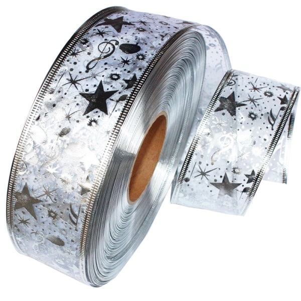 Ribbon Stars Wired Sheer Glitter Ribbon, 2mx5cm, sølv