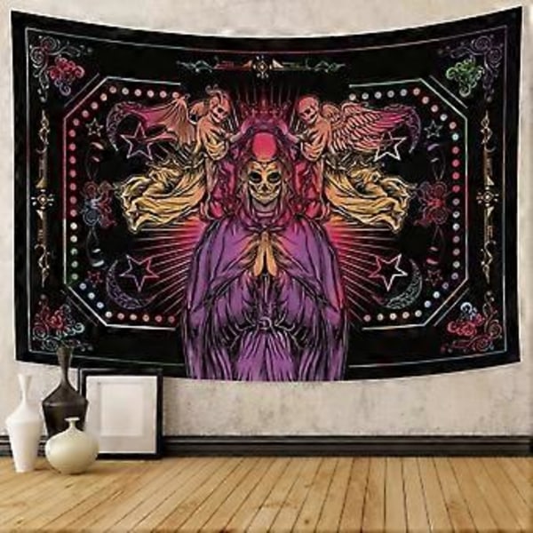 150 x 100 cm Socker Skalle Tapestry, Psykedelisk Färggradient Fjäril Blomma Ram Stjärnor Måne Tapestry