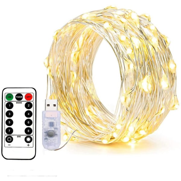 100 LED 10m USB Lyskjede Julelys Varm Hvit Ledning Vanntett Stemningslys (2stk)