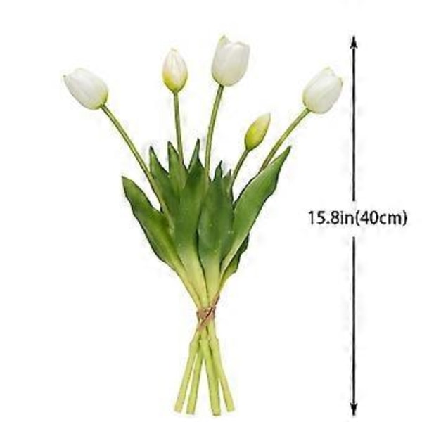 15 st 40 cm Vita Konstgjorda Tulpaner för Heminredning, 5 Huvuden/Knippe