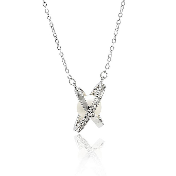 Halsband i sterlingsilver med två ringar som hänge - Damtillbehör, smycken för flickor, present B