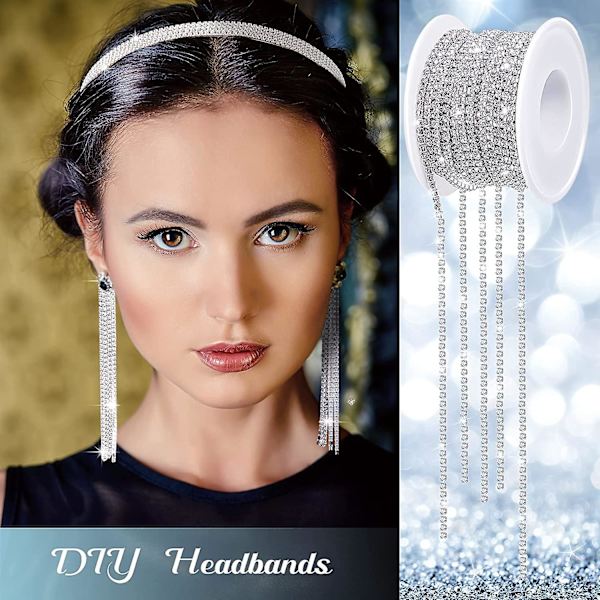 10 meter 2mm Rhinestone-kedja, Guldtrim Bling-snöre för DIY-smyckestillverkning Skoberlocker (Silver)