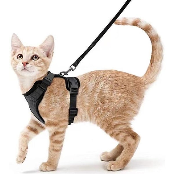 Cat Harness And Leash For Walking, Escape Proof Soft Adjustable Vest Harness For Cats, Breathable Vest（XS Black）