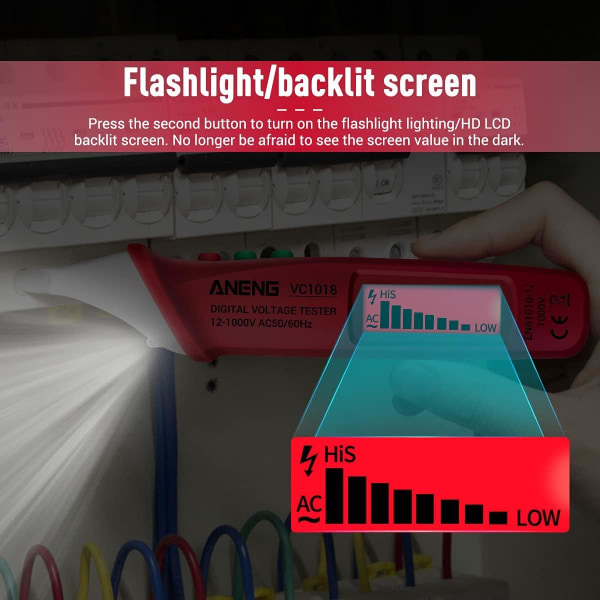 Beröringsfri LCD digital spänningstestare 12V-1000V multifunktion p