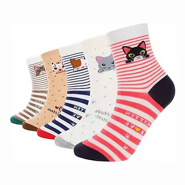 Womens Socks 5 Par, Dame Bomuld Sjove Strømper Med Søde Funky Dyreprint, Multipack Tykke Varme Termiske Vinter（C）
