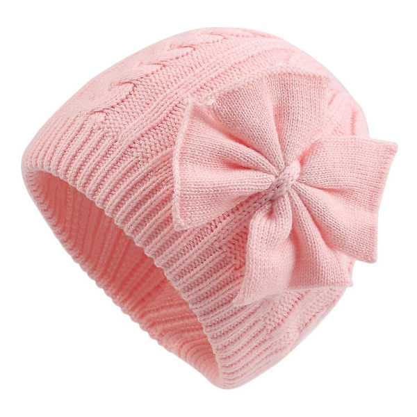 Baby pige vinterhue sød sløjfe baby hue varm strikkede huer til spædbarn småbørn piger（Pink）