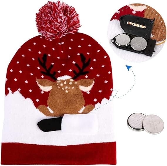 LED Julehat, Unisex Lysende Julehat Strikhat Holi