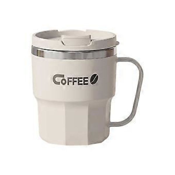 Termosmugg i rostfritt stål, enkel stil, 400 ml, återanvändbar vattenkopp lämplig för camping, picknick, grillning Off White