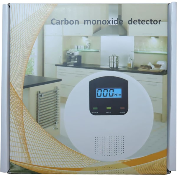 Koldioxidlarm detektor EN 50291 certifierad, CO-larm detektor med digital display, utbytbara AA-batterier