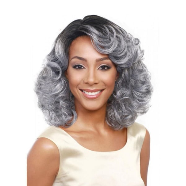 Svart, silvergrå peruk med gradient
