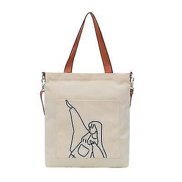 Vit tygväska handväska dam casual axelväska messenger bag bomull shoppingväska (35cm*32cm*4cm)