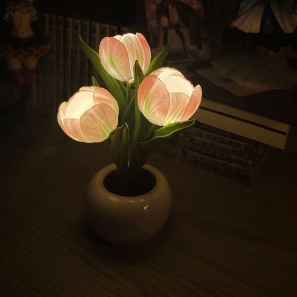 LED-tulppaanin ruukkuvalo Simulaatio Ruukku Keraaminen Valo Ilmapiiri Yövalo Koriste-esine (Pinkki, 1 pakkaus)
