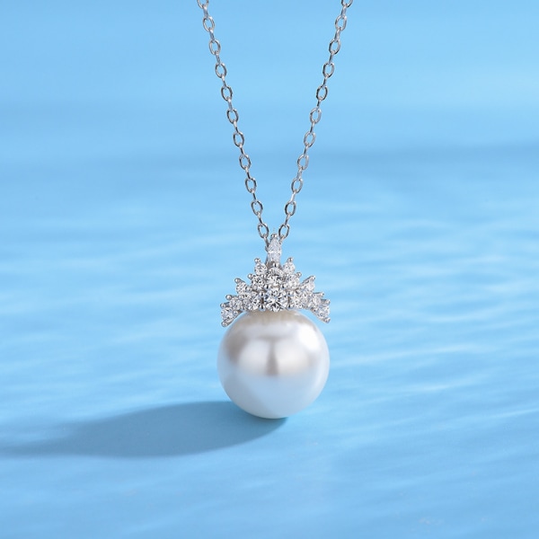 S925 argent sterling enkel collier de perle pour les femmes été nouveau stil sophistiqué enkel hel diamant pendentif