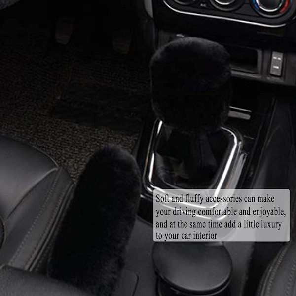 3-delad konstgjord ull rattmuff mjuk fluffig handbromsskydd