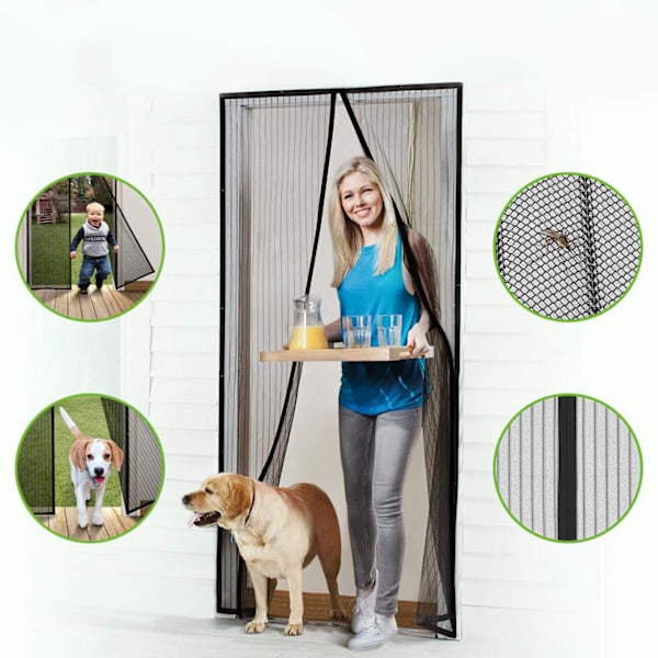Tilpasset magnetisk myggenet, 100x210cm (39x83 tommer) Magnetisk myggenetdør Selvlukkende kæledyr tilladt til gangdøre, sort