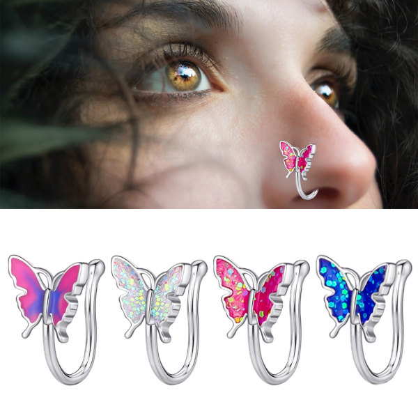 1 stk. Butterfly falsk midterste septum næsering, pink