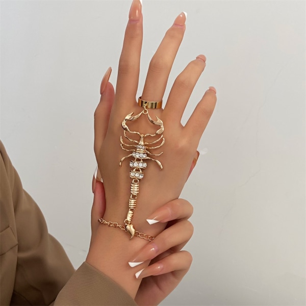 Punk Scorpion Finger Ring Armband Guld Scorpion Chain Brace