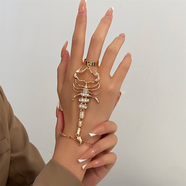 Punk Scorpion Finger Ring Armbånd Gull Scorpion Chain Brace