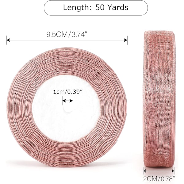 20mm ruusukullanvärinen organza-nauha, 45m ruusukullanvärinen läpikuultava nauha, ohut R