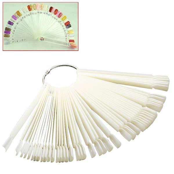 50x Nagelkonst Tips Färg Pop Sticks Display Fläkt Övning Starter Ring Klar Vit