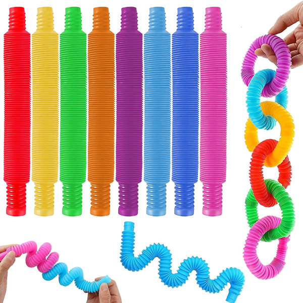 8 st Mini Pop-rör Sensorleksak Yutou Pop-rör Sensorleksak Färgglada Stretch-rör Sensoriska Leksaker Fidget Toys Set för barn Stress- och ångestlindring