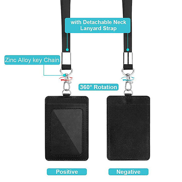2 st Badgehållare Skolmaterial 2-sidig Pu Läder College Id Badgehållare Med 1 Id Fönster 18 Tum Läder Halsband Lanyard