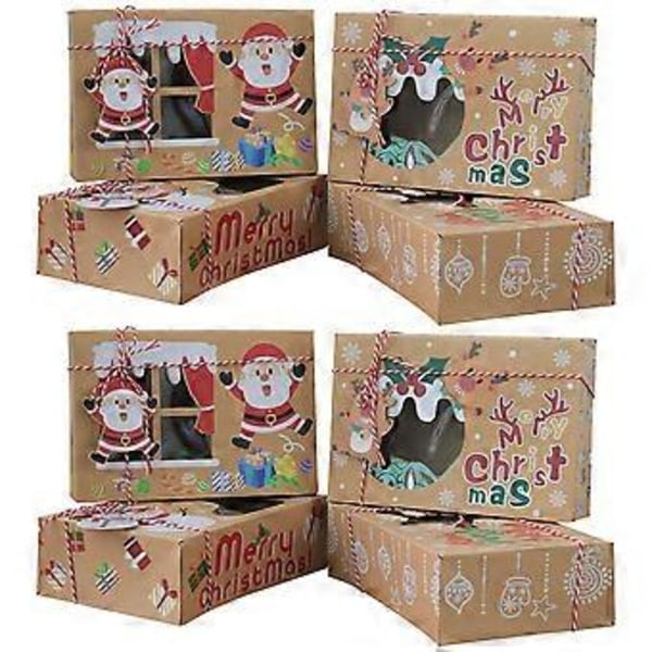 8 st Julkakburkar med Fönster Mat Bageri Godislådor Kraftpapper Presentförpackningar