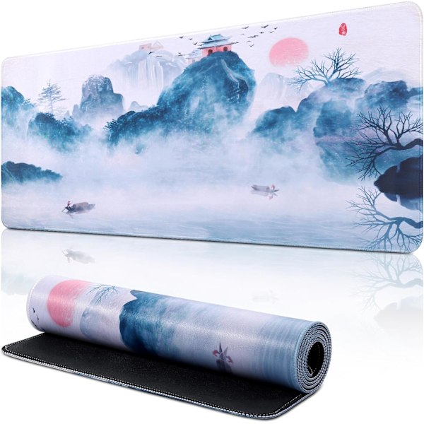 Anti-slip musematte, 80 x 30cm udvidet musematte, vandtæt gaming musematte, blomstermotiv C