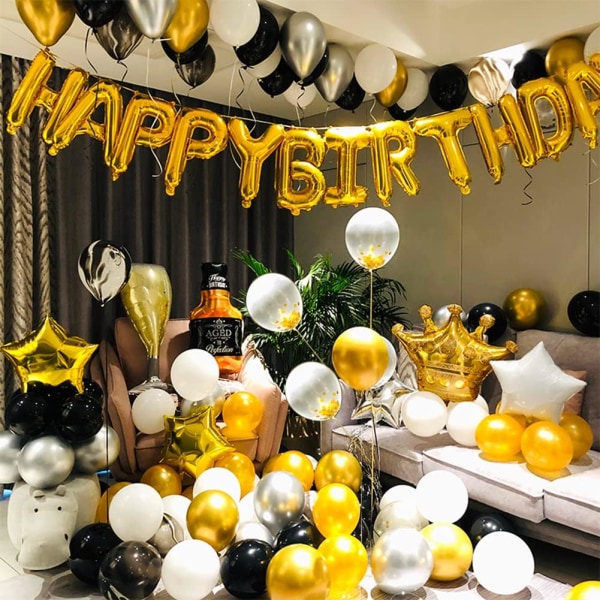 Lyxiga gyllene födelsedagsfestdekorationer med ballongpumpdispen
