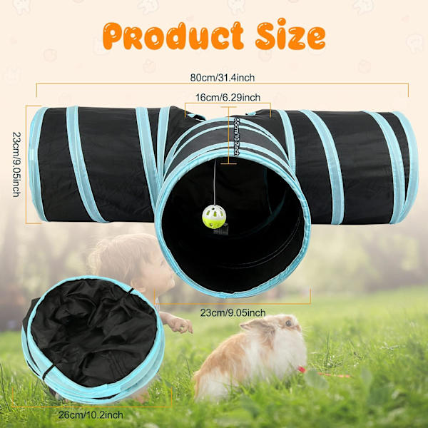 1 st Pet Tunnel, Fällbar 3 Vägar, Kanin Gömma Liten Djur Aktivitet Tunnel Leksak för Unga Hundar Kanin Marsvin Kattunge