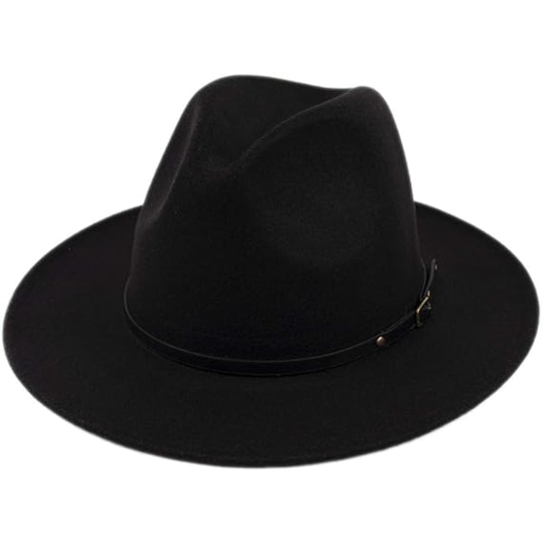 Dame klassisk bred skygge floppy panamahat bæltespænde uld Fedora hat