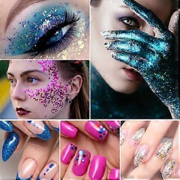 4 Ask Festival Paljetter Glitter Pulver Holografisk Glitter Kosmetisk Ansikte Kropp Öga Hår Nagelkonst Tumlare Löst Glitter Set of 6