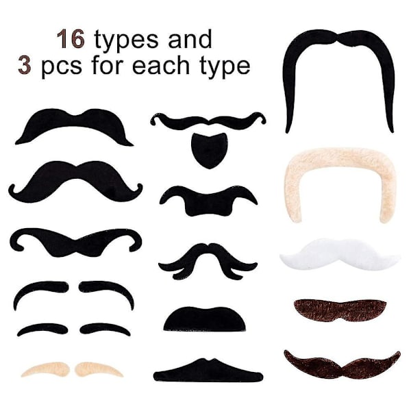 48 stycken Falska Mustascher, Självhäftande Roliga Mustascher Fiesta Party (48 st)