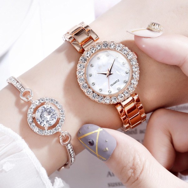 2-delad diamantinlagd watch watch set watch (roséguld)