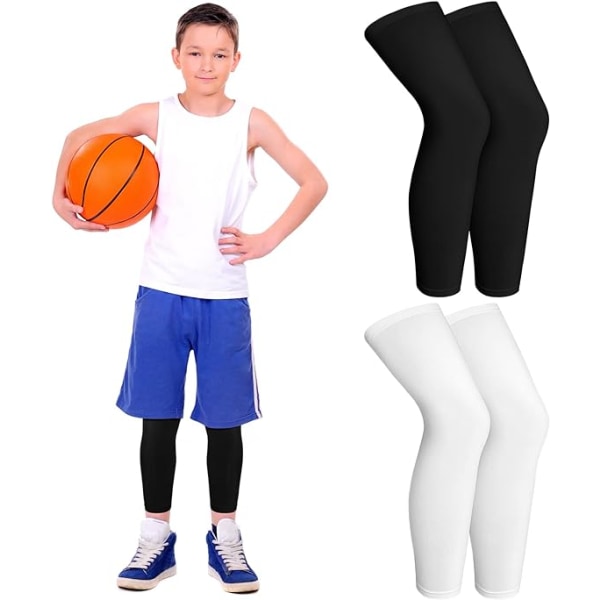 Barn långa kompressionsbenärmar Halkfritt UV-skydd Lårkalv för pojke Flicka Ungdom Basket Löpsport