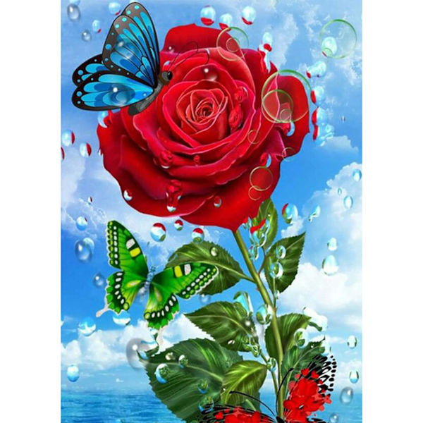 Blomster Diamantmaleri, 5D DIY Rose Diamantmaleri Kit til Voksne Børn Begyndere, Bedste Gave til Familie og Venner, 12x16 Tommer, Rød Rose med Sommerfugl