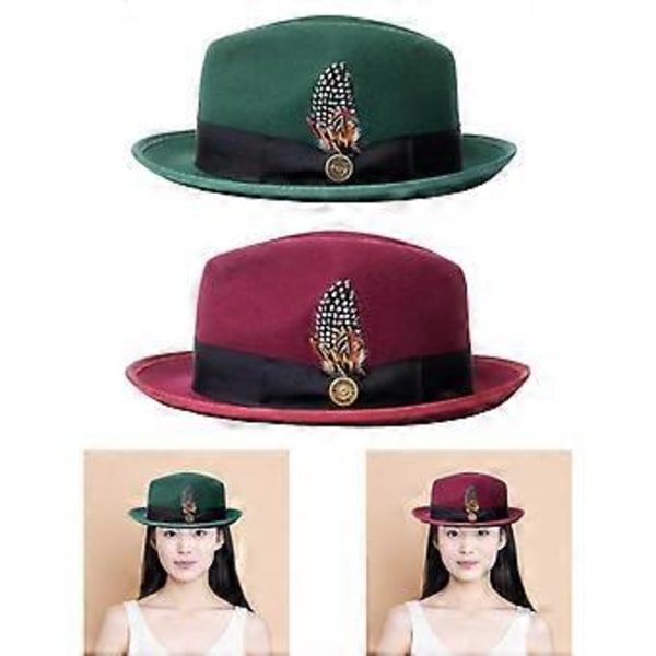Fedora Hatt Klassisk Trilby Hatt för Resor Kostymtillbehör Bröllopsfest Cosplay (Grön)