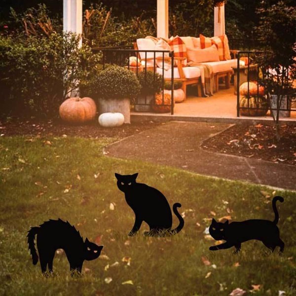 Utomhus Halloween Yard Stake Dekorationer - 3 Panel Black Cat Lawn