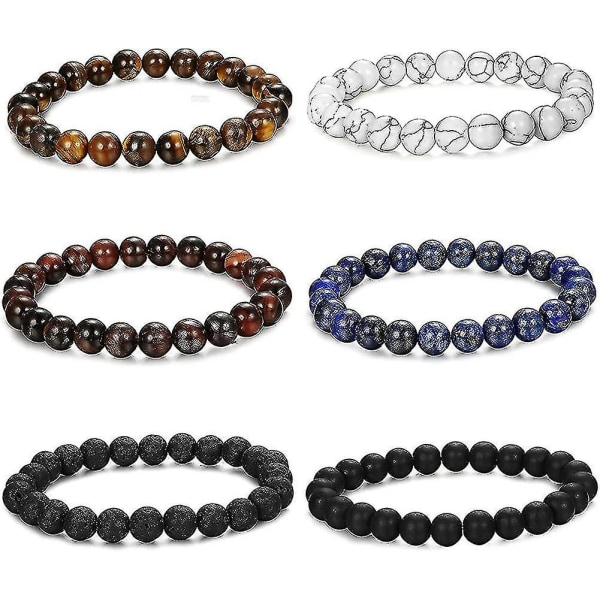 Korut 6 kpl luonnonkivi rannekorut miehille ja naisille Rannekoru Mala Elastinen 8mm
