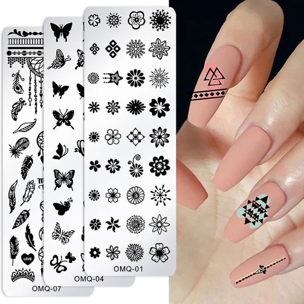 Nagelstämpelplatta Stämpelmall Nagelbildplatta Stencil Diy Tryck Rostfritt Stål Verktyg（OMQ01）