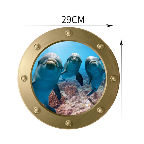 3D-sukellusveneen ikkuna seinätarra - Delfiini (halkaisija: 29 cm), Wa