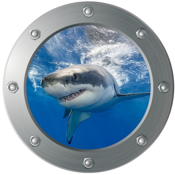 3D Submarine Porthole väggdekal - Shark (Diameter: 29cm), Vägg