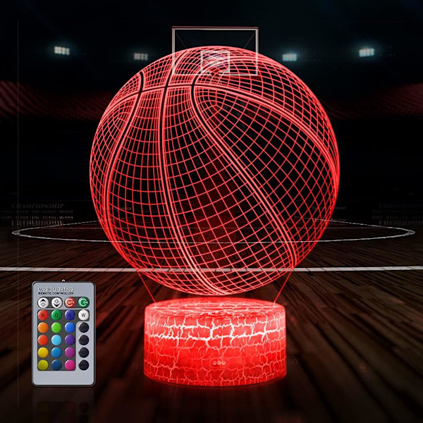 3D-koripallovalaisin kaukosäätimellä ja kosketusohjauksella, useita värejä ja vilkkuvia tiloja ja säädetty kirkkaus, USB- ja paristokäyttöinen, parhaat lahjat urheilun ystäville, pojille, tytöille, lapsille.