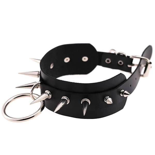 O Ring Punk Goth Metall Spike Studded Lær Halskjede for Menn Kvinner