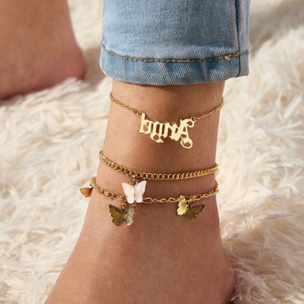 Layered Anklet Gold Butterfly Ankles Beach Crystal Ankel Armband