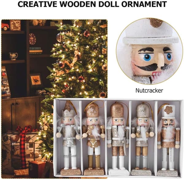 1 sett med 5-delers julepynt, trestatuer, valnøtt cl