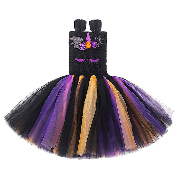 Stjerne Enhjørning Mareridt Prinsesse Kjole Piger Tutu Kjole Med Hovedbånd（XL(7-8Y)）
